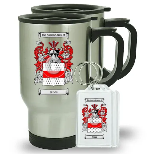 Jenes Pair of Travel Mugs and pair of Keychains