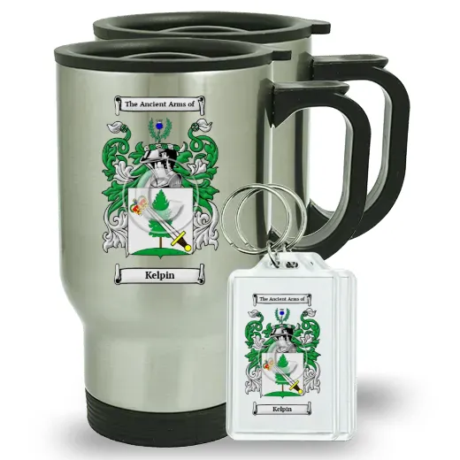 Kelpin Pair of Travel Mugs and pair of Keychains