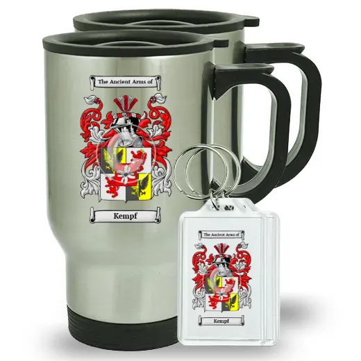 Kempf Pair of Travel Mugs and pair of Keychains