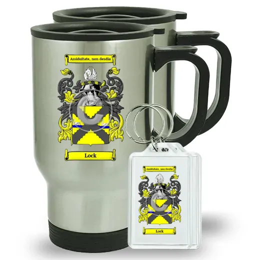 Lock Pair of Travel Mugs and pair of Keychains