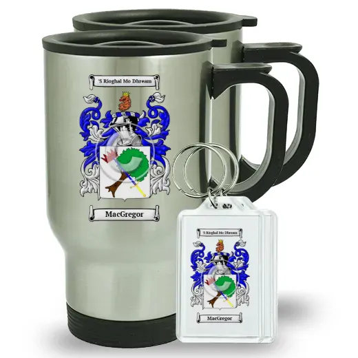 MacGregor Pair of Travel Mugs and pair of Keychains