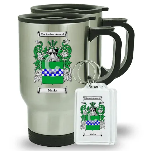 Marka Pair of Travel Mugs and pair of Keychains