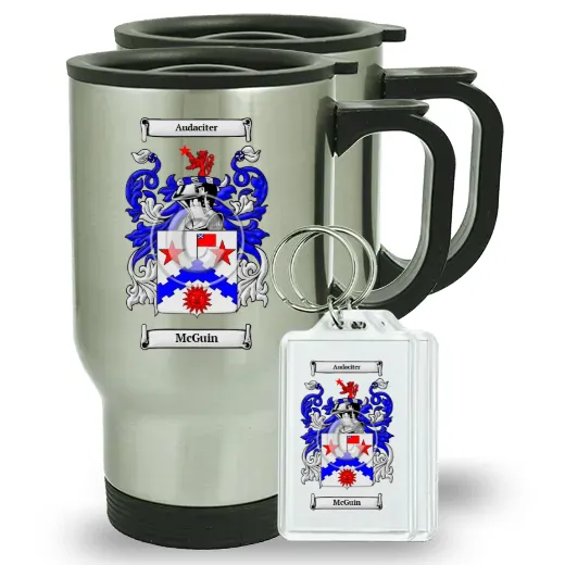McGuin Pair of Travel Mugs and pair of Keychains