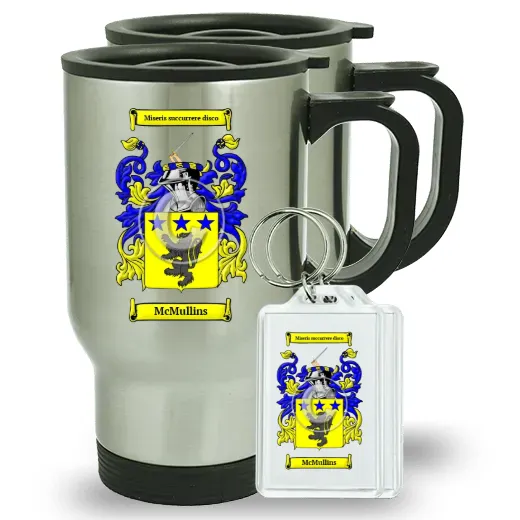 McMullins Pair of Travel Mugs and pair of Keychains