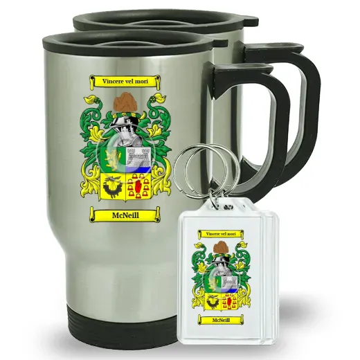 McNeill Pair of Travel Mugs and pair of Keychains