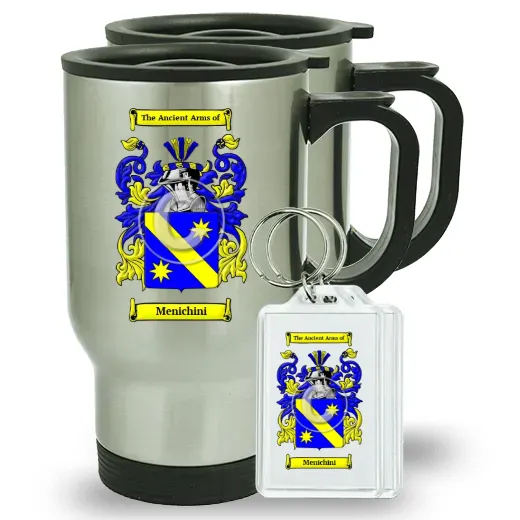 Menichini Pair of Travel Mugs and pair of Keychains