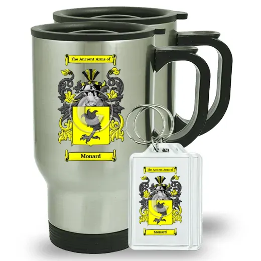 Monard Pair of Travel Mugs and pair of Keychains