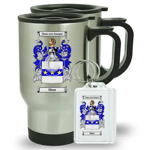 Moor Pair of Travel Mugs and pair of Keychains