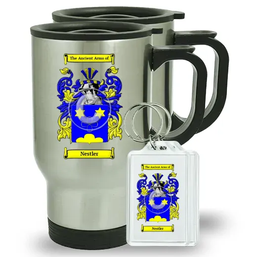 Nestler Pair of Travel Mugs and pair of Keychains
