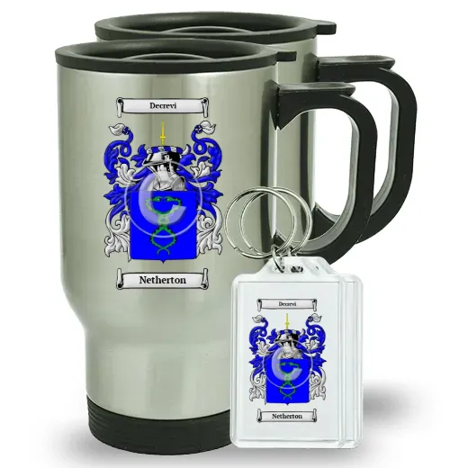 Netherton Pair of Travel Mugs and pair of Keychains