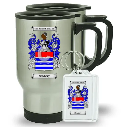 Newbery Pair of Travel Mugs and pair of Keychains