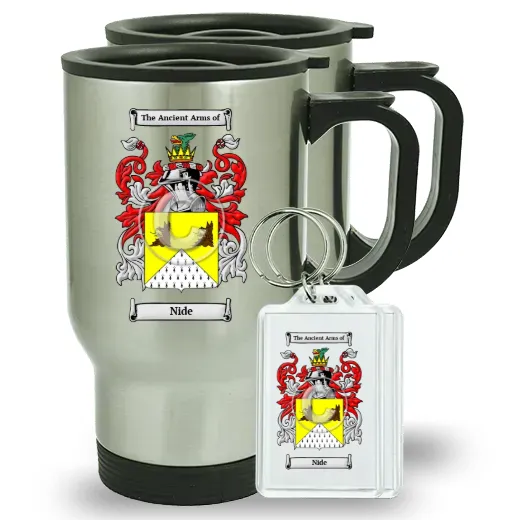Nide Pair of Travel Mugs and pair of Keychains