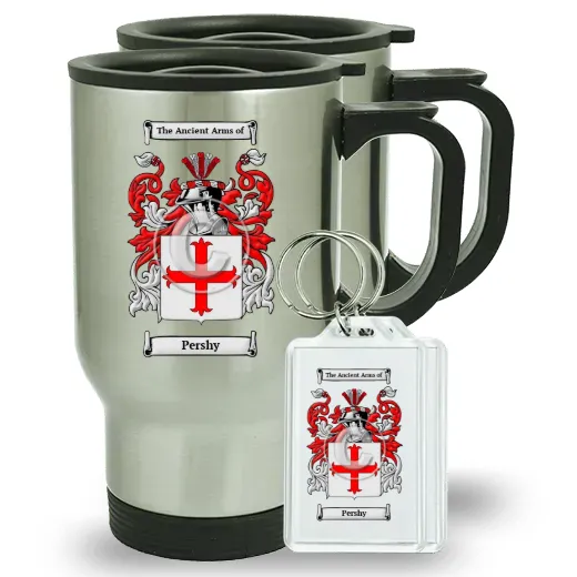 Pershy Pair of Travel Mugs and pair of Keychains