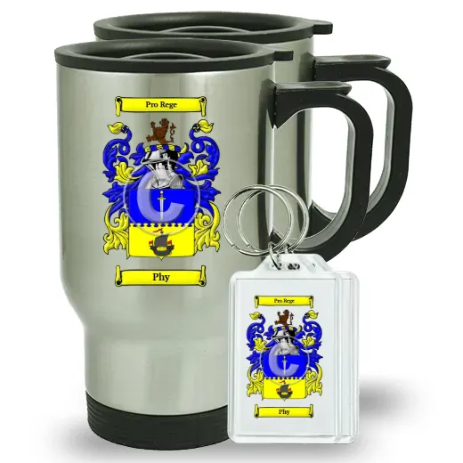 Phy Pair of Travel Mugs and pair of Keychains
