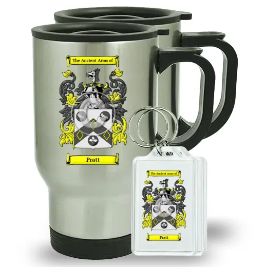 Pratt Pair of Travel Mugs and pair of Keychains