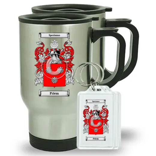 Priem Pair of Travel Mugs and pair of Keychains