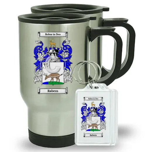 Rabern Pair of Travel Mugs and pair of Keychains