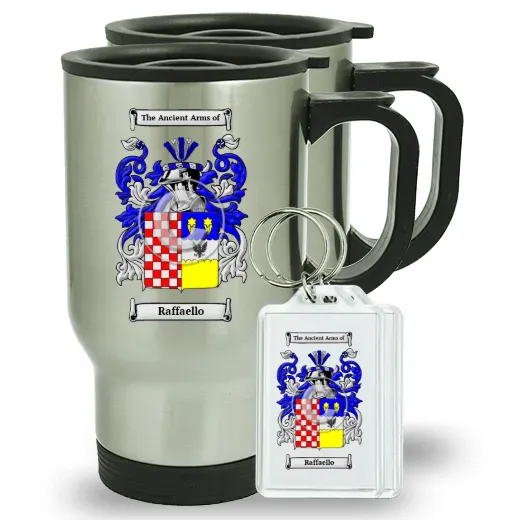 Raffaello Pair of Travel Mugs and pair of Keychains