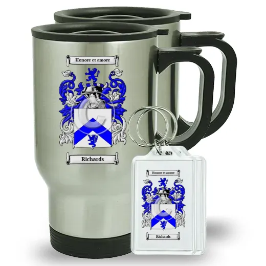 Richards Pair of Travel Mugs and pair of Keychains