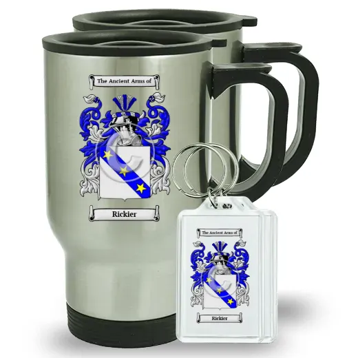 Rickier Pair of Travel Mugs and pair of Keychains