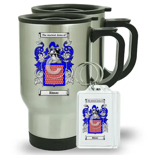 Rimar Pair of Travel Mugs and pair of Keychains