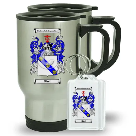 Rind Pair of Travel Mugs and pair of Keychains