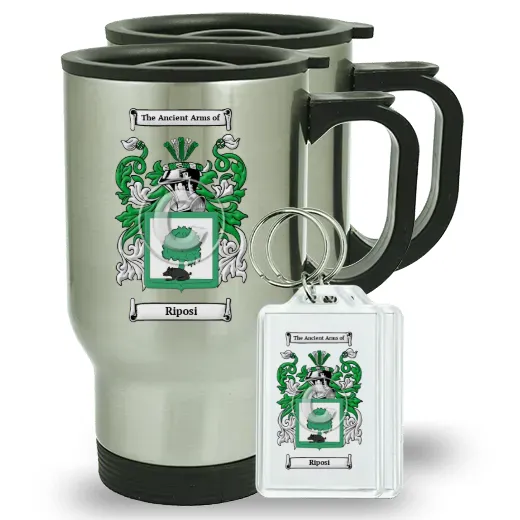 Riposi Pair of Travel Mugs and pair of Keychains