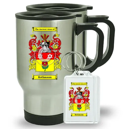 Rothmann Pair of Travel Mugs and pair of Keychains