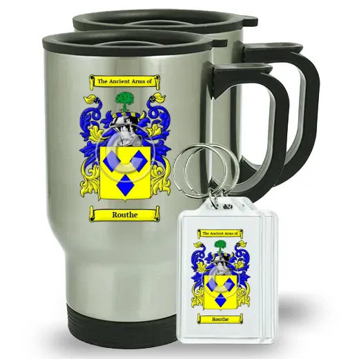 Routhe Pair of Travel Mugs and pair of Keychains