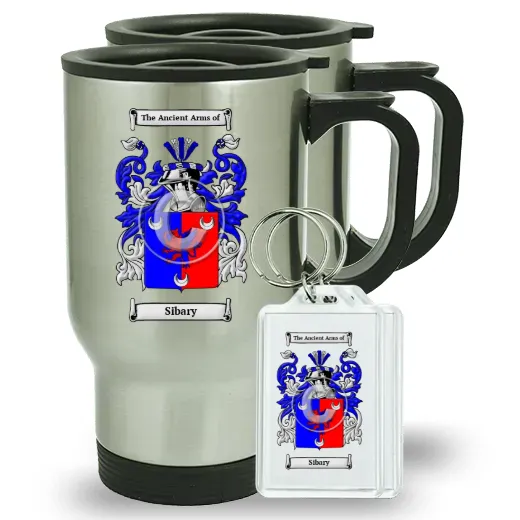 Sibary Pair of Travel Mugs and pair of Keychains