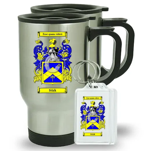 Stirk Pair of Travel Mugs and pair of Keychains