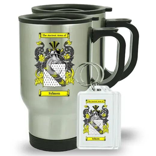 Sylman Pair of Travel Mugs and pair of Keychains