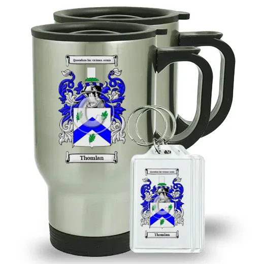 Thomlan Pair of Travel Mugs and pair of Keychains