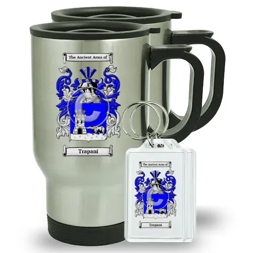 Trapani Pair of Travel Mugs and pair of Keychains
