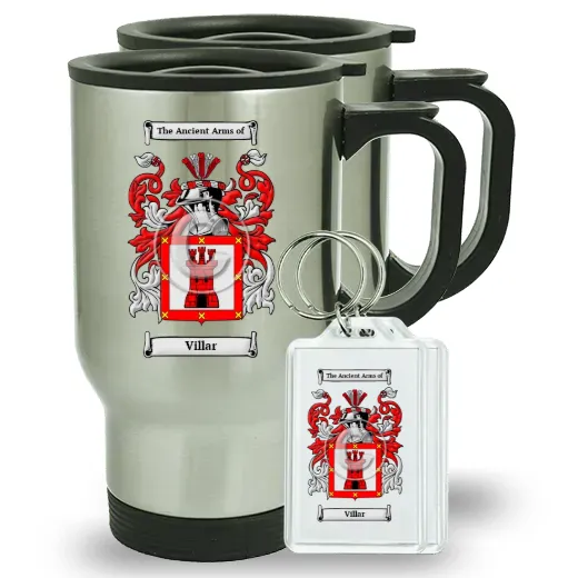 Villar Pair of Travel Mugs and pair of Keychains