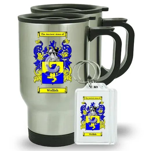 Wallish Pair of Travel Mugs and pair of Keychains