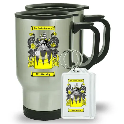 Wrottersley Pair of Travel Mugs and pair of Keychains