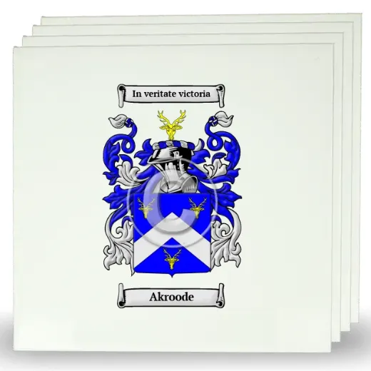 Akroode Set of Four Large Tiles with Coat of Arms
