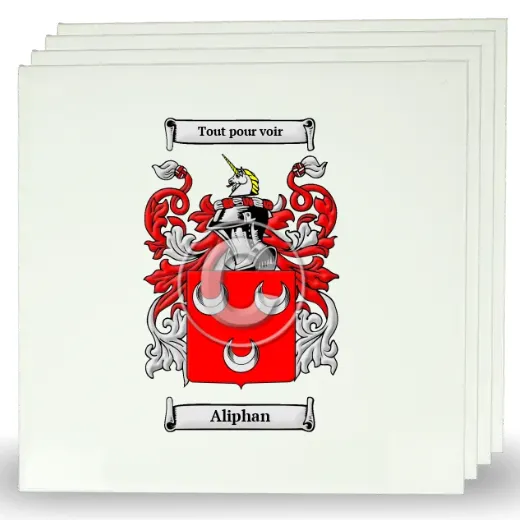Aliphan Set of Four Large Tiles with Coat of Arms