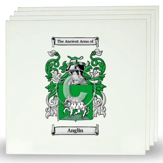 Anglin Set of Four Large Tiles with Coat of Arms