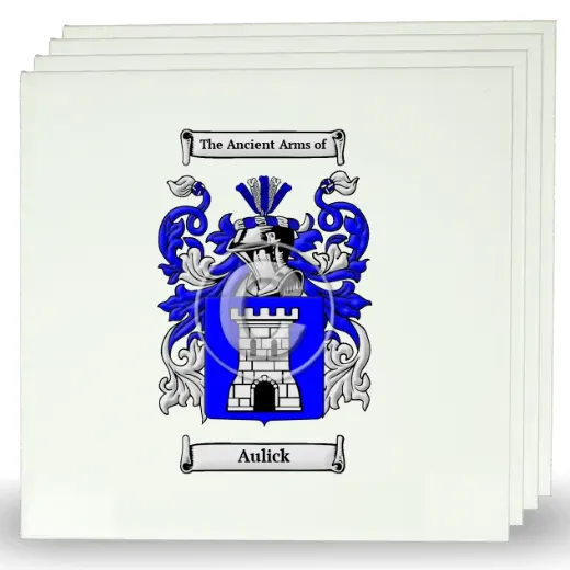 Aulick Set of Four Large Tiles with Coat of Arms