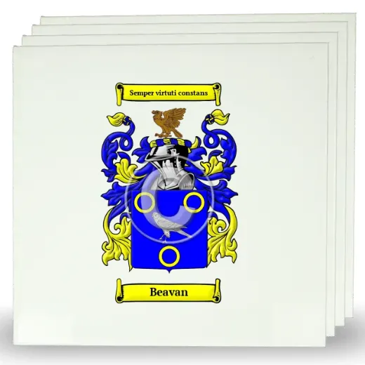 Beavan Set of Four Large Tiles with Coat of Arms