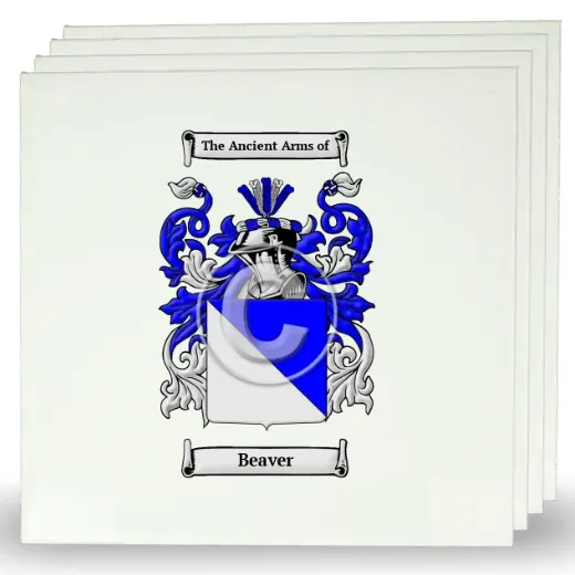 Beaver Set of Four Large Tiles with Coat of Arms