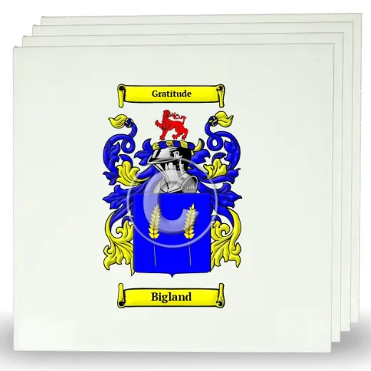 Bigland Set of Four Large Tiles with Coat of Arms