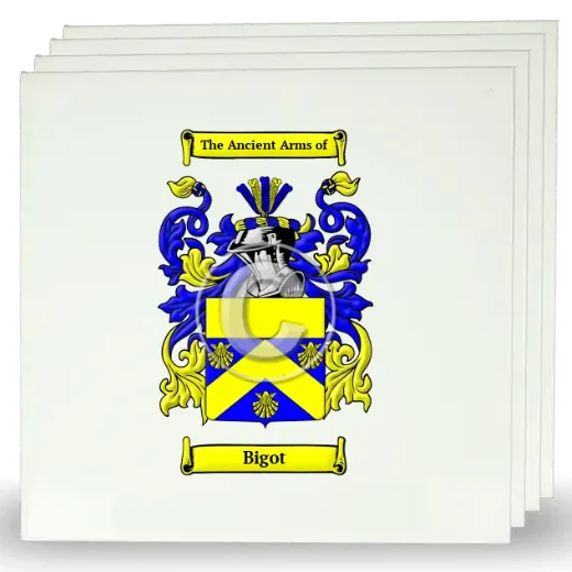 Bigot Set of Four Large Tiles with Coat of Arms