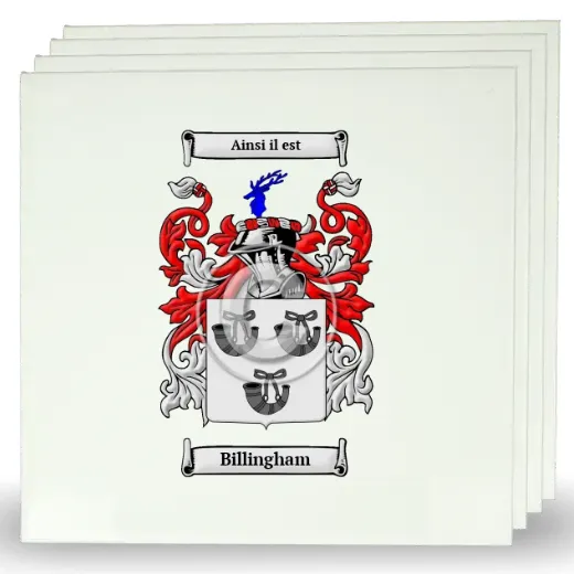 Billingham Set of Four Large Tiles with Coat of Arms