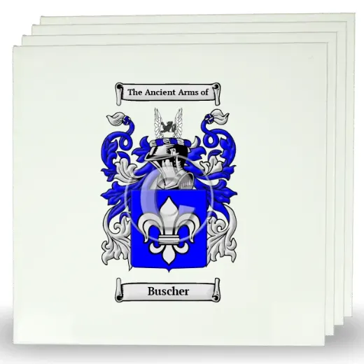 Buscher Set of Four Large Tiles with Coat of Arms