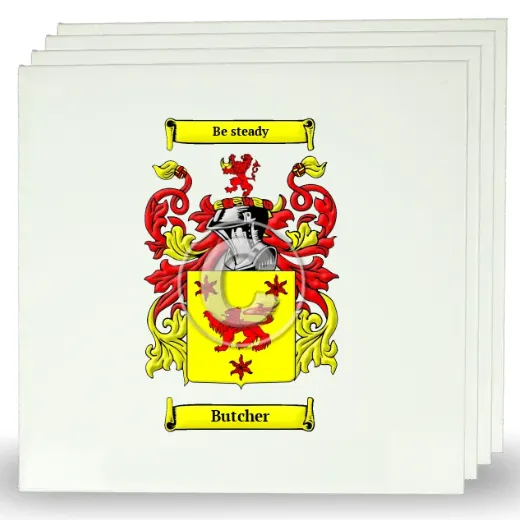Butcher Set of Four Large Tiles with Coat of Arms
