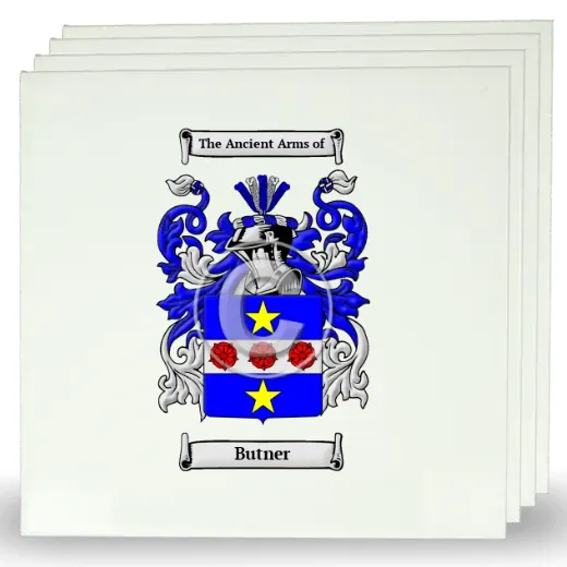 Butner Set of Four Large Tiles with Coat of Arms