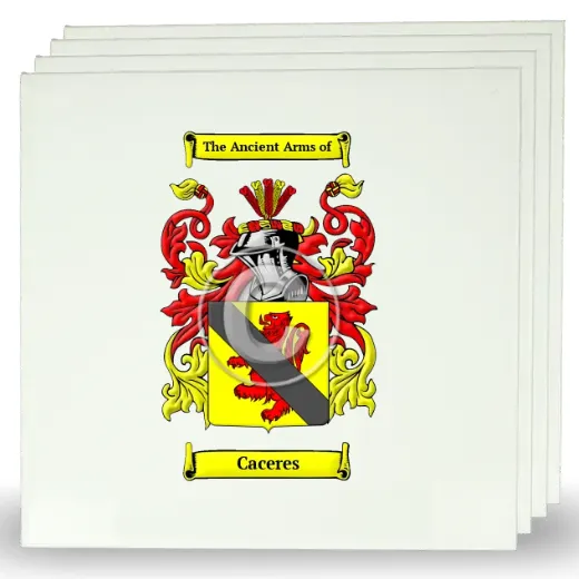 Caceres Set of Four Large Tiles with Coat of Arms
